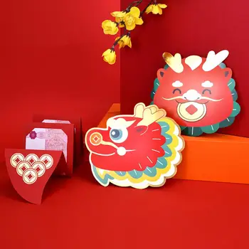 Милые конверты, китайские Новогодние конверты, Складные в форме дракона, милый мультяшный дизайн для празднования Весеннего фестиваля, Традиционный  5