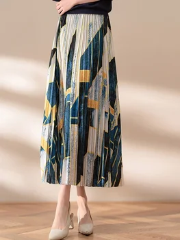 Модная Длинная юбка контрастного цвета, женская Летняя одежда 2023, Эстетичный принт, Элегантная Трапециевидная плиссированная Миди с высокой талией, женская Z533  5