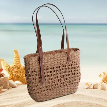 Модная соломенная сумка через плечо, женская тканая сумка, большая вместительная пляжная сумка-тоут в богемном стиле для путешествий и вечеринок  10