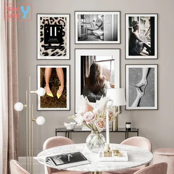 Модный плакат с леопардовым принтом, сексуальные ножки, высокие каблуки, холст, художественная живопись, Фотография, настенная картина, современный салон, украшение комнаты для девочек  5