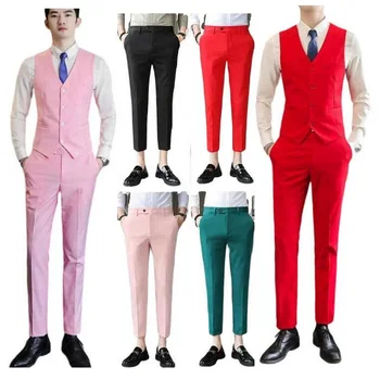 Мужские однотонные костюмные брюки, деловые облегающие модельные брюки, офисные брюки, мужские повседневные брюки 17 цветов  5