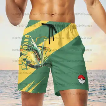 Мужские пляжные шорты с 3D принтом Pokemon Rayquaza, летние повседневные свободные дышащие мужские шорты для бега и плавания с героями мультфильмов  5