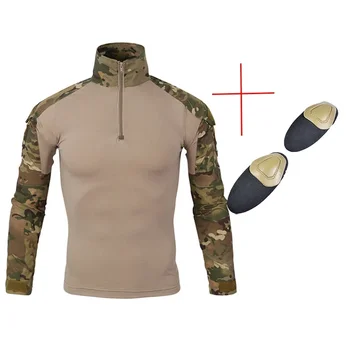 Мужские уличные тактические военные футболки, Камуфляжные спортивные рубашки с длинным рукавом, Дышащая футболка для охоты, скалолазания, рыбалки  5