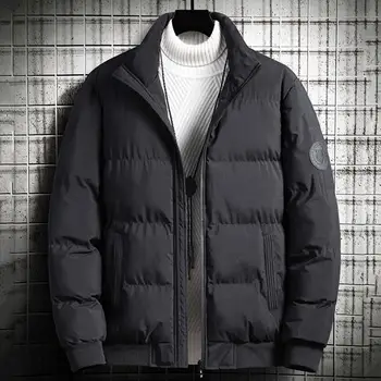 Мужское зимнее пальто, хлопковая куртка со стоячим воротником, зимняя пуховая куртка для мужчин, утепленное пальто на молнии с воротником-стойкой для тепла  5