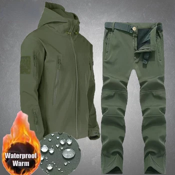 Мужское пальто с капюшоном, армейские тактические водонепроницаемые куртки SoftShell, военный спортивный костюм, пешие прогулки, Кемпинг, скалолазание, Рыболовные брюки  5