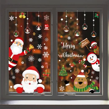 Наклейки на стену с Рождеством Санта Клаус Олени Снежинки Наклейки на оконное стекло Новогодние фрески для украшения дома  5