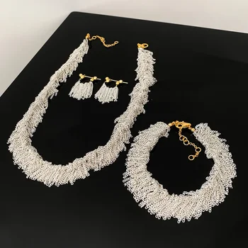 Новое ожерелье с кисточками из водопада серебристого цвета ручной работы, женская мода, элегантная индивидуальность, серьги с текстурой, браслет, цепочка для ключиц  10