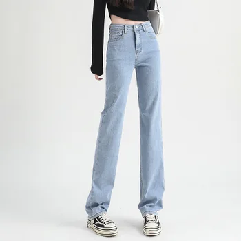 Новые женские джинсы с завышенной талией свободного кроя с прямой трубкой и широкими корейскими брюками большого размера для женщин  5