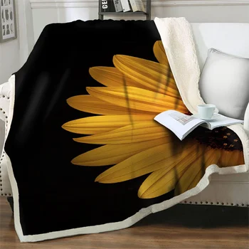 Одеяло с 3D принтом большого подсолнуха для кровати, дивана, Мягкое фланелевое плюшевое покрывало, переносное покрывало для пикника, дома, для йоги  3