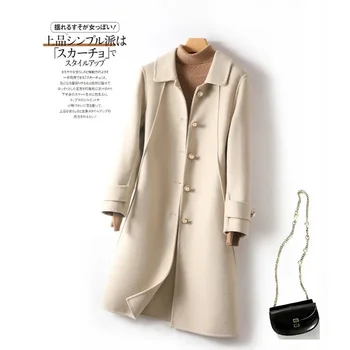 Осенне-зимнее пальто, женская элегантная куртка из искусственной шерсти, женское Корейское модное длинное пальто, женские винтажные однобортные пальто  5