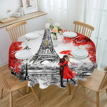 Осенние кленовые листья в Париже Арт Круглые скатерти для обеденного стола Водонепроницаемое покрытие для кухни Гостиной  0