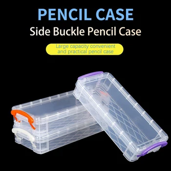 Пластиковый прозрачный пенал большой емкости, простая коробка с двойной пряжкой, коробка для рисования для школьных канцелярских принадлежностей  5