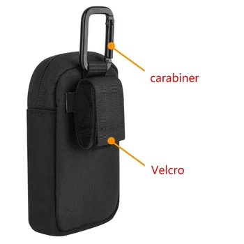 Портативная сумка для хранения MP3 / MP4 с карабином и клейкой лентой, удобное прозрачное окошко для непосредственного использования, сумки с защитой от ударов.  5