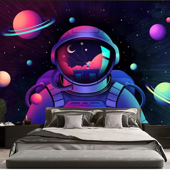 Психоделический Космонавт, Астронавт, Настенный Гобелен, Гобелены с принтом из полиэстера, декор для детской спальни, Настенный ковер  10