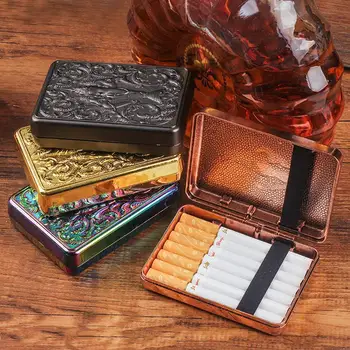 Ретро Металлический портсигар ручной работы на 14 сигарет, портативный Карманный портсигар для табака, Мундштук, Коробка для хранения инструментов для курения  10