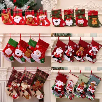 Рождественские подарки Рождественские украшения Носки Санта-Клауса Подвеска в виде Рождественской елки Рождественские Носки Подарочный пакет  4