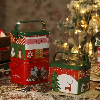 Рождественский квадратный набор металлических банок для консервирования Коробка конфет Коробка для хранения подарков Банка для печенья Железная банка Коробка для домашнего хранения  5