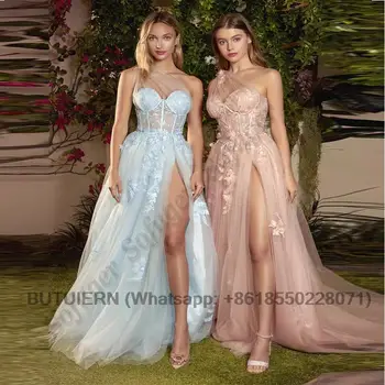 Розовое вечернее платье для женщин с разрезом на одно плечо, кружевные аппликации, Длинное свадебное платье для вечеринки, Элегантное вечернее платье для невесты, сшитое на заказ  5