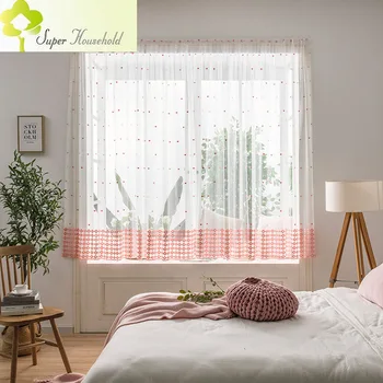 Розовый Дизайн с вышивкой Любовью, Белые тюлевые занавески для гостиной, Прозрачные занавески для спальни, Оконные шторы, Готовые панели  5