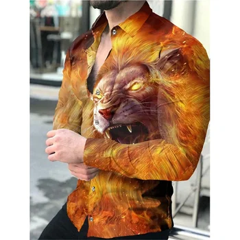 Роскошная мужская рубашка с лацканами 2024, однобортная дизайнерская одежда с 3D-печатью и длинными рукавами, повседневная уличная мужская одежда  5