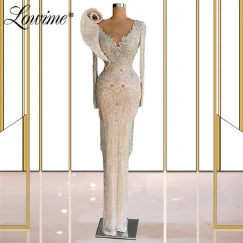 Роскошные вечерние платья Lowime Dubai, расшитые бисером, Длинные вечерние платья для женщин, 2021, кристаллы, длинные рукава, Русалка, блестящие вечерние платья для вечеринок  5