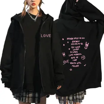 Рэпер Lil Peep Love, Розовая толстовка на молнии с графическим рисунком, Мужская и женская мода в стиле хип-хоп, Толстовка на молнии, Пуловер, Толстовки, пальто, Уличная одежда  5