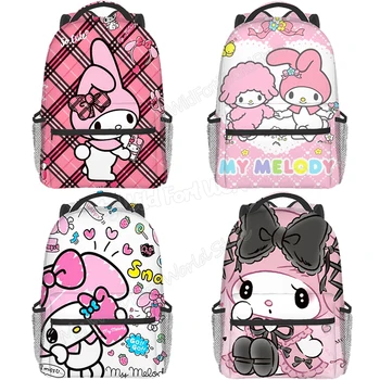 Рюкзак My Melody, женский рюкзак Sanrio Kawaii, 16-дюймовая школьная сумка для девочек с мультяшным принтом, студенческий рюкзак, сумка для книг большой емкости  5