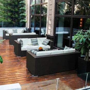 Садовый диван из ротанга на открытом воздухе, сочетание водонепроницаемого и солнцезащитного материала, ротанговый стул для террасы во внутреннем дворе, для отдыха на открытом воздухе, ротанг на открытом воздухе  10