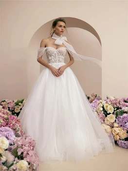 Сверкающее элегантное платье с открытыми плечами, платье трапециевидной формы с воротником-стойкой в виде сердечка, романтическое роскошное свадебное платье для невесты, Vestidos de novia  5