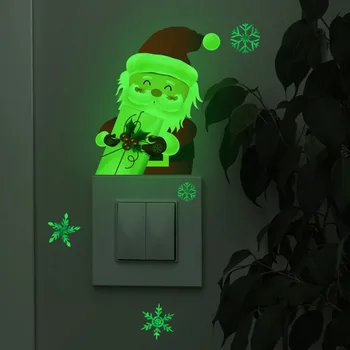 Светящаяся наклейка с переключателем Санта-Клауса, Рождественское украшение для дома, Декор для спальни, гостиной, Обои, светящиеся в темноте, наклейки на стены  5