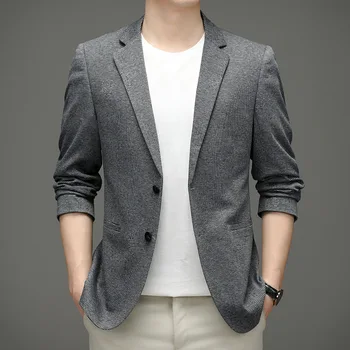 Серый мужской костюм Lansboter из жаккарда, весенне-осенний мужской повседневный пиджак, Корейский приталенный маленький пиджак  5