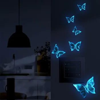 Синие Светящиеся Наклейки На Стену с Бабочками для Детских Комнат, Наклейки на Панель Выключателя Света, Домашний Декор, Светящиеся В Темноте Наклейки С Бабочками  5