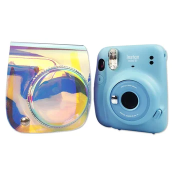 Сумка для фотокамеры из искусственной кожи для Fujifilm Instax Mini 11 Корпус камеры мгновенной печати Прочный чехол Прозрачный красочный фиолетовый защитный чехол  5