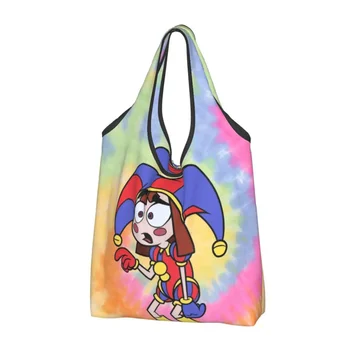 Удивительная хозяйственная сумка Digital Circus, складные продуктовые эко-сумки, сумки для вторичной переработки с аниме-мультфильмами, моющаяся сумка  10