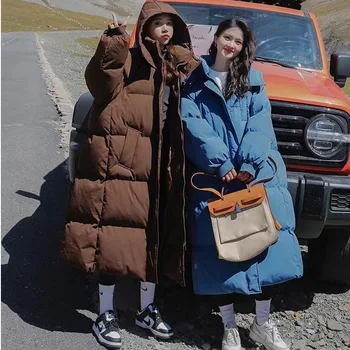 Утолщенная женская корейская версия свободной длинной пуховой куртки выше колена с хлопчатобумажной подкладкой 2023, зимнее новое хлопчатобумажное пальто tide  5