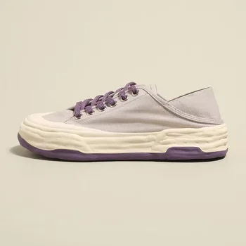 Фиолетовая женская летняя повседневная обувь на подошве Михара Ясухиро, Складная Парусиновая обувь для ходьбы на каблуке, Удобная женская обувь на плоской подошве со шнуровкой  5