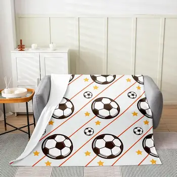 Футбольное одеяло для мальчиков и девочек, футбольные мячи, спортивные игры, пушистое одеяло, покрывало для кровати на все сезоны, хобби в звездную полоску  5