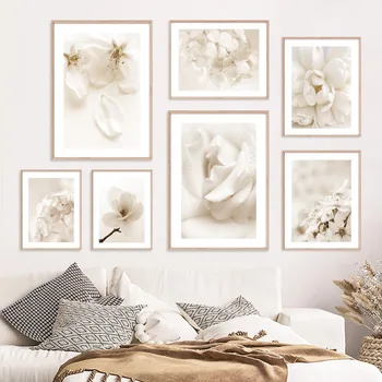 Цветущий белый пион Цветок орхидеи Настенное искусство Холст Живопись Старинные плакаты и принты настенные панно для домашнего декора гостиной  5
