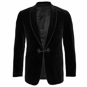 Черный жакет, бархатная шаль с лацканами, цельное пальто, приталенный костюм, официальная офисная одежда обычной длины, роскошные мужские костюмы, одежда  4