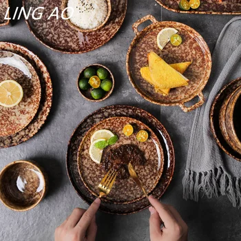 Японская керамическая миска для творчества LingAo, набор посуды для жаркого, супа, стейка  5